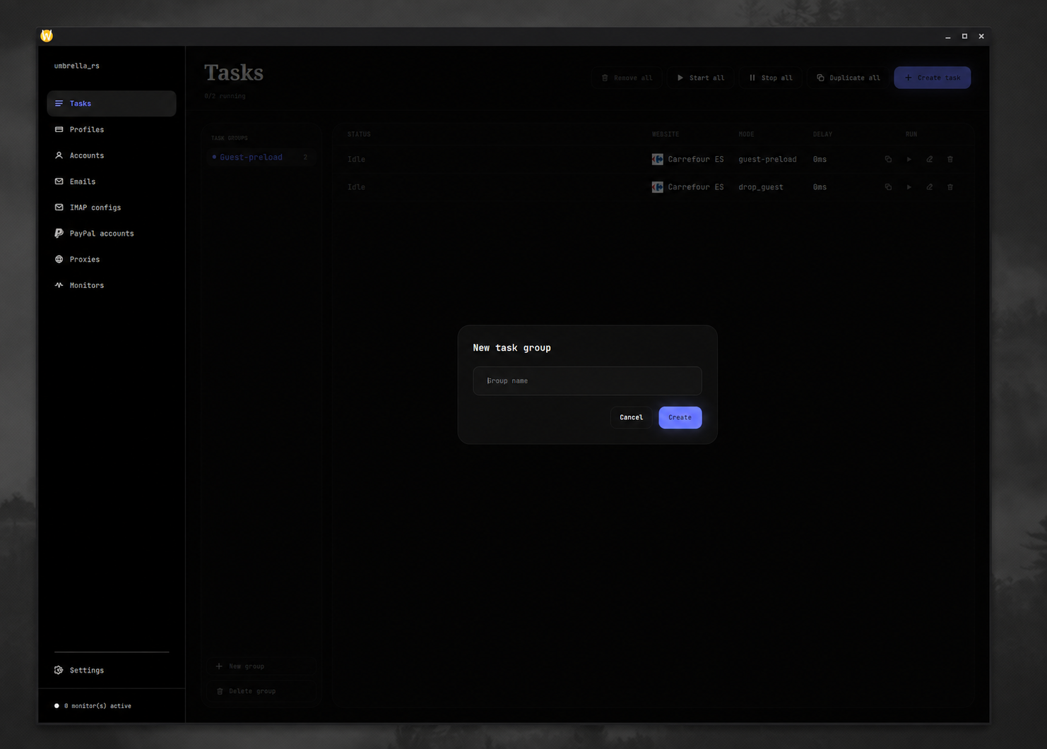 New task group dialog